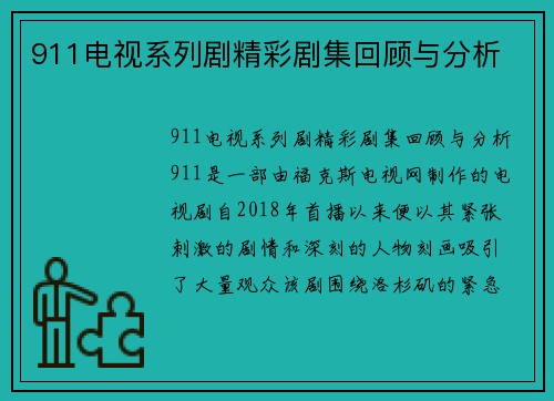 911电视系列剧精彩剧集回顾与分析