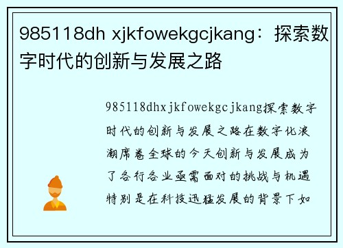 985118dh xjkfowekgcjkang：探索数字时代的创新与发展之路